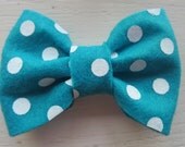 Teal Polka Dot Felt Hair Bow with Alligator Clip