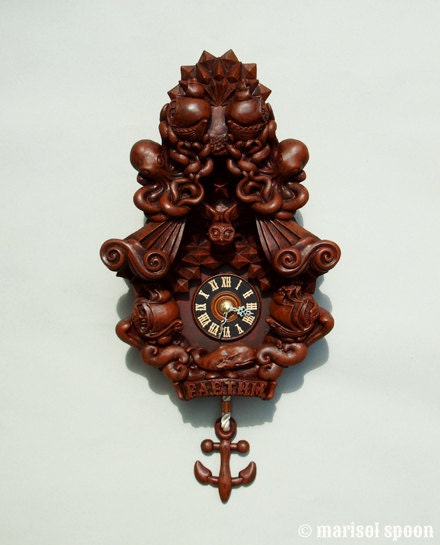 Cuckoo Clock wall clock art sculpture chocolate brown - Faethm Cuckoo by Marisol Spoon