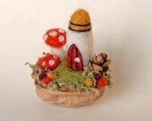 Tiny Fairy Castle, Needle Felted, Walnut Shell
