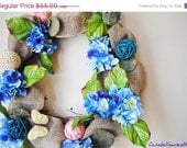 25% Off Burlap Wreath-Blue Hydrangea Natural Door Wreath for Summer