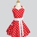 Sweetheart Retro Apron : Sexy Kitchen Apron Handmade in Cute and Firty Ruffles Red and White Polka Dot