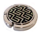 Mother of Pearl Lattice Pattern Black Foldable Table Purse Caddy Handbag Holder Hanger Hook