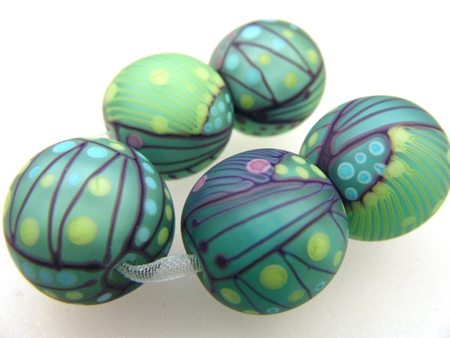 Moogin - Blue batik pattern lampwork bead set glass- TO ORDER - SRA