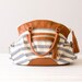 Stripe Handbag , messenger bag , shoulder bag  in  cotton canvas and Brown leather - Arethusa bag