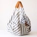 Blue Stripe cotton bag , slouch bag , hobo bag  in canvas and light Brown leather - Kallia bag