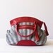 Stripe Handbag , messenger bag , shoulder purse in dark grey cotton and Red leather - Arethusa bag