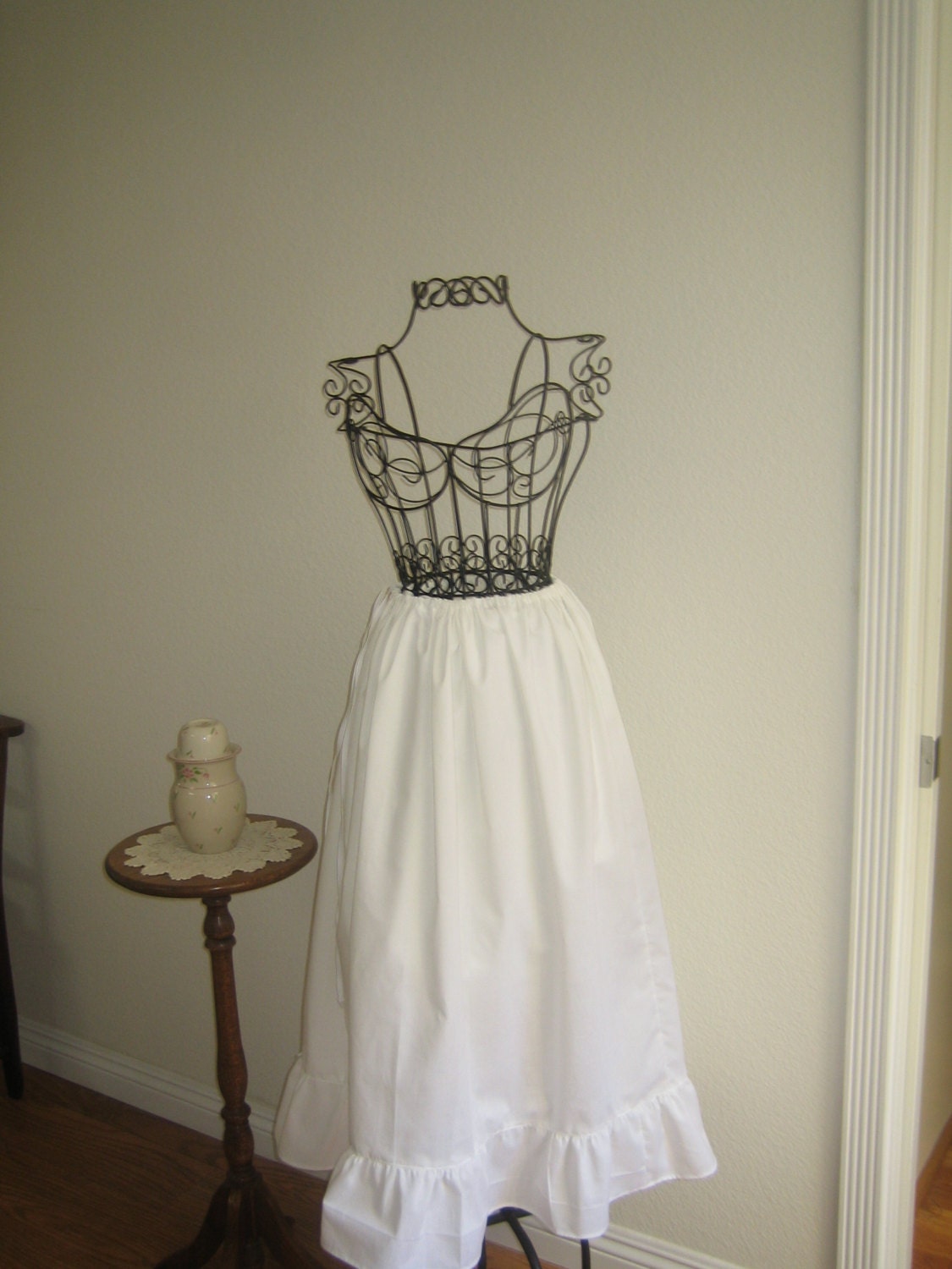 White, Beige or Black Cotton Muslin Petticoat Wide Ruffle Full Length Half Slip Sizes Available