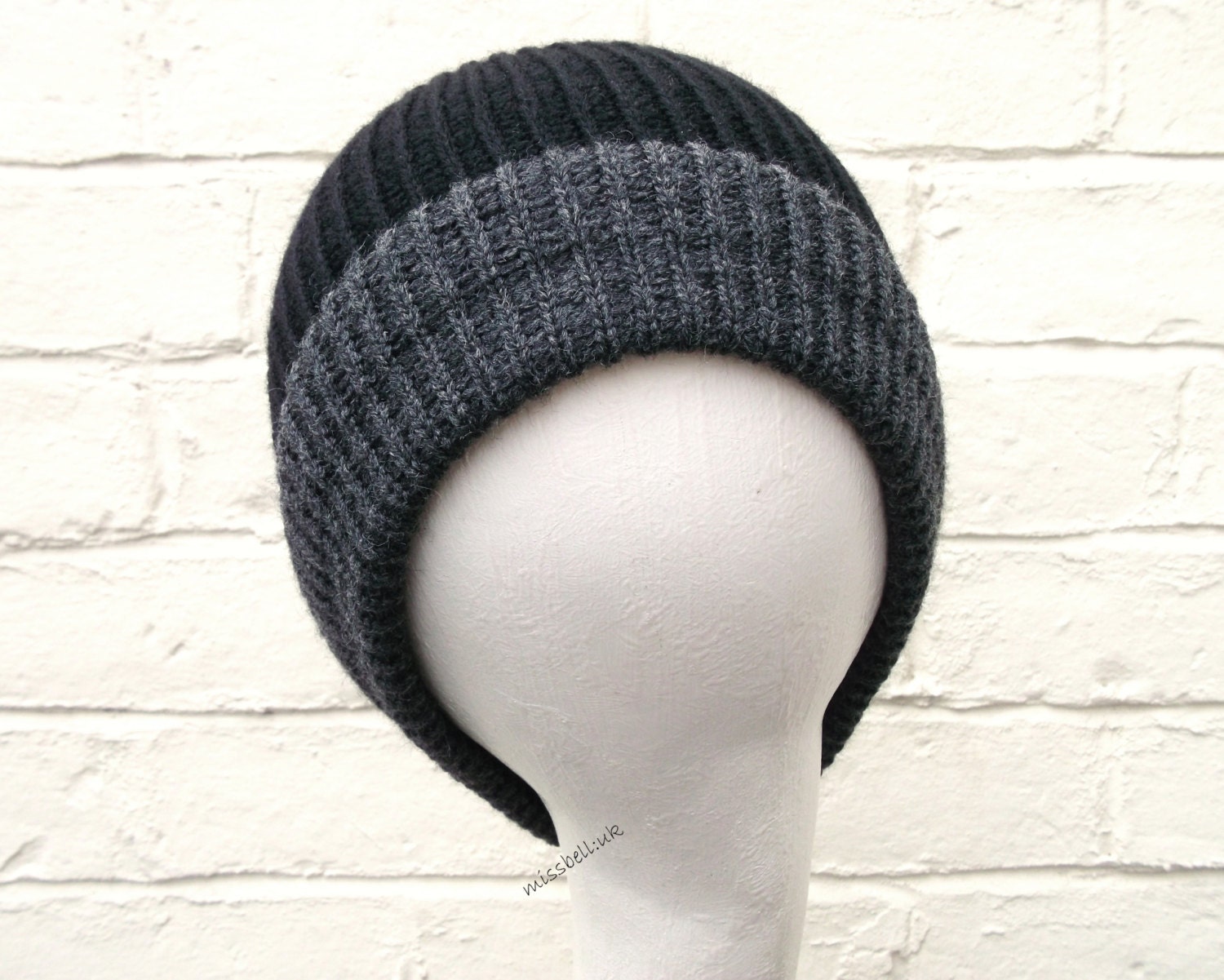 Black charcoal beanie, mens dipped beanie hat, menswear fashion.