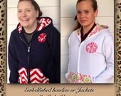 Embellished Monogrammed Appliqued hoodie or Jacket 