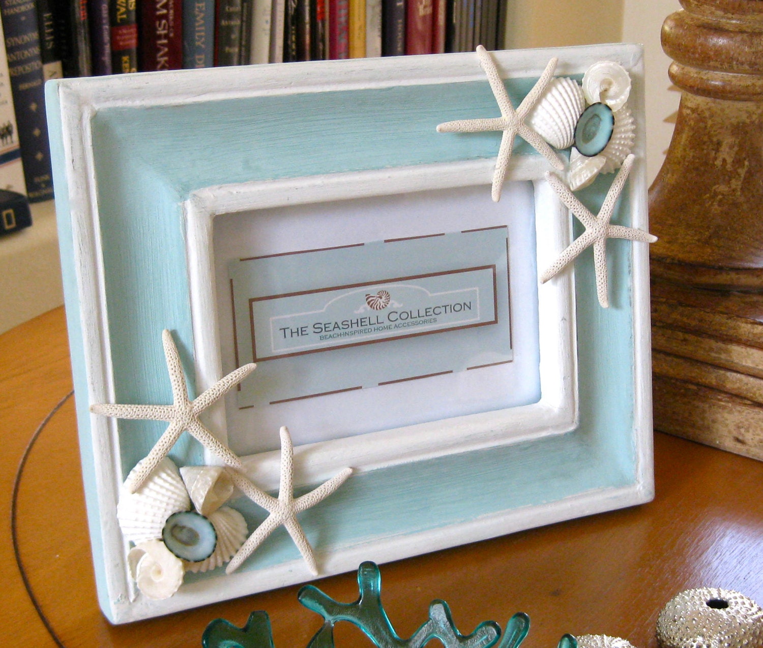Beach Decor - Seashell Photo Frame Aqua and White 4x6 photo