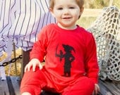 Buccaneer Boy Long Sleeved Nostalgic Graphic Tee Romper in Red with Black FREE SHIPPING