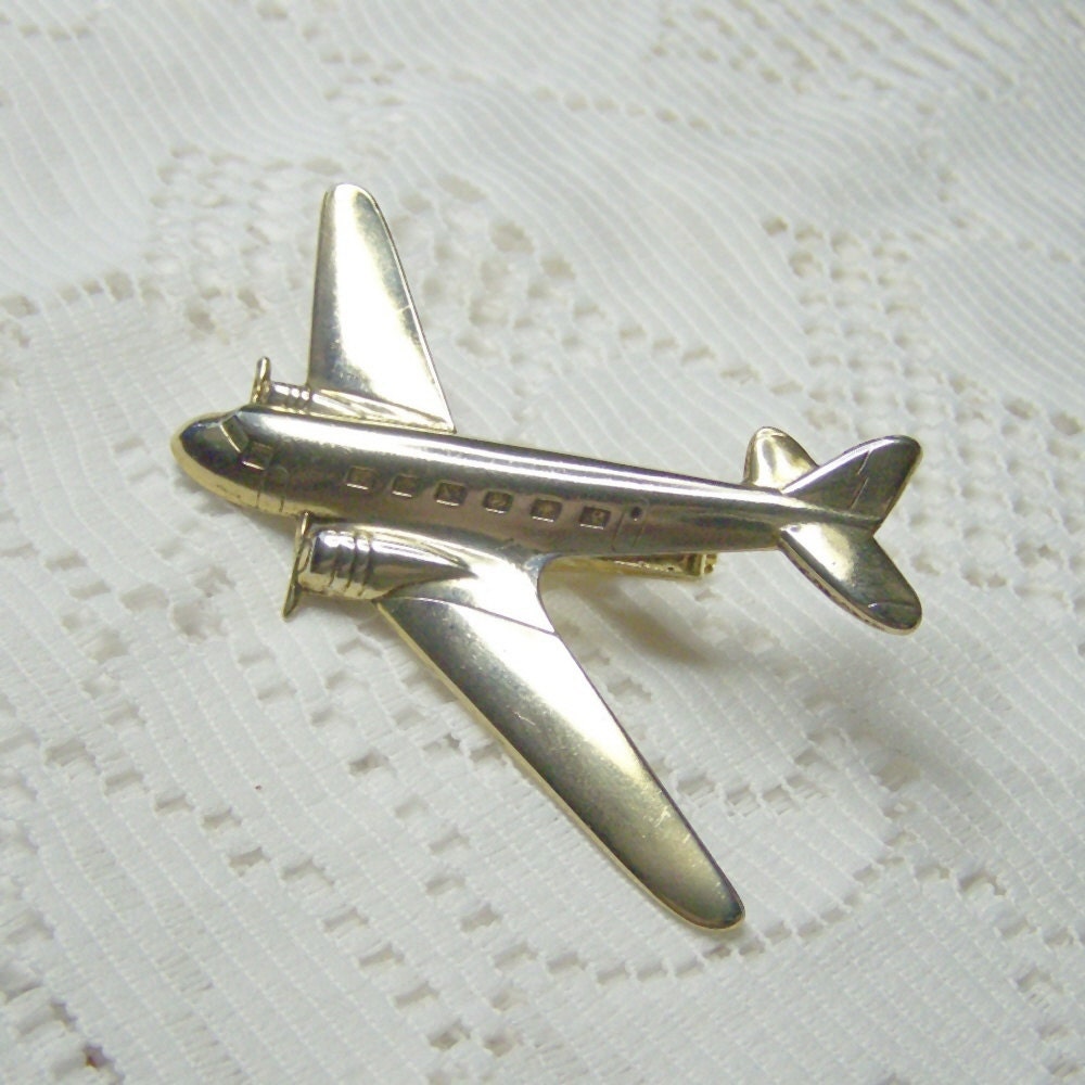 Airplane Tie Bar - Large Aviation Tie Bar - DC-3 Airplane - Gold - Steampunk - Gifts for Men - DC3 Plane - Large Tie Bar