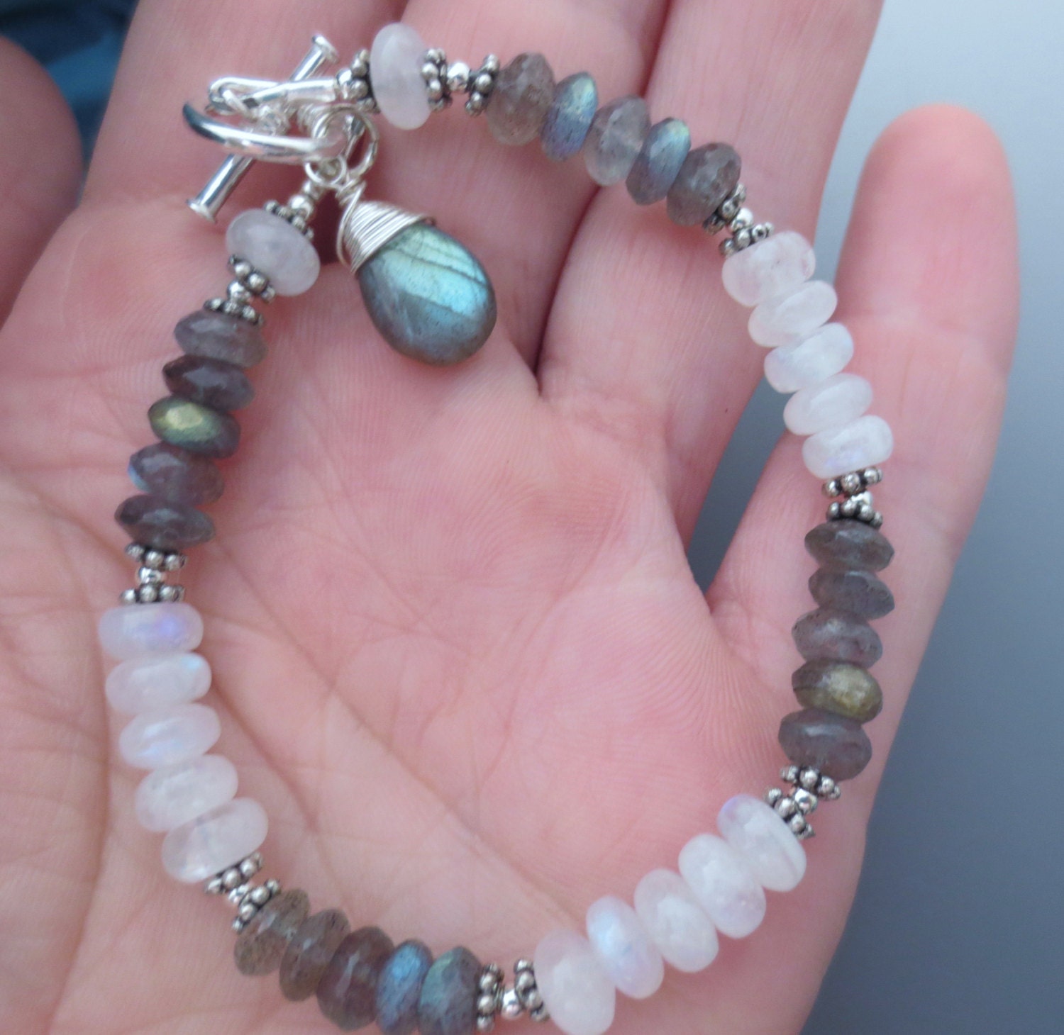 Rainbow Moonstone Labradorite Sterling Silver Toggle Bracelet EE Designs