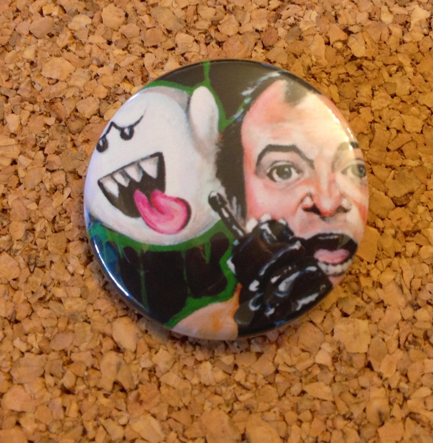 Ghostbusters Super Mario Mash up Fan Art Pop Art 1 1/2 inch pin button Bill Murray Venkman Boo