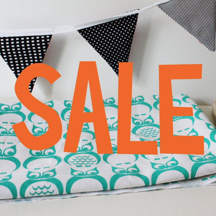 SALE - Hand Screen Printed Fabric - Owls in Turquoise