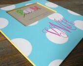 NEW Posh dots, hand painted aqua and white polka dot large frame, holds 5x7 photo