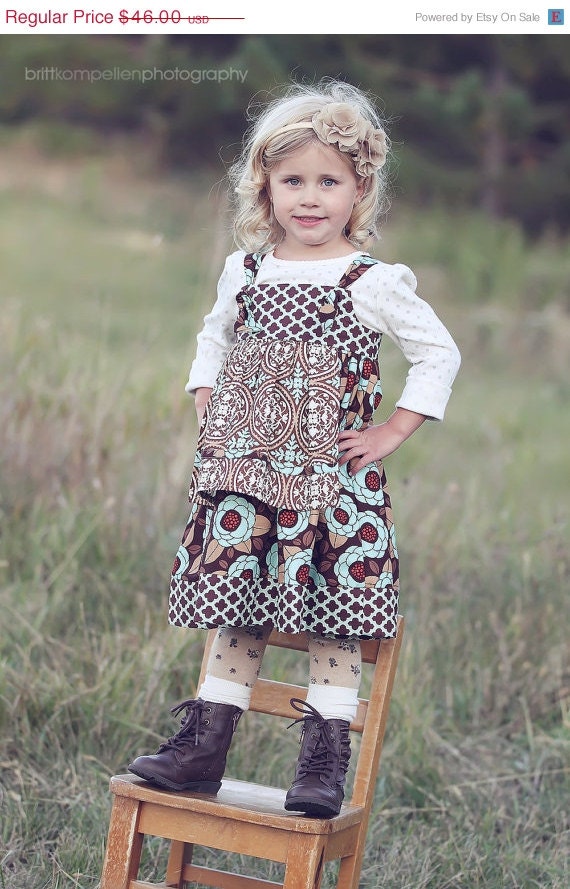 HALF off SUMMER SALE Girls Apron Knot Dress handmade by Sarah Rose, Boutique Savanna apron Dress