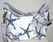 Starfish Camera Bag, upholstery weight designer fabric in Ocean Blue, DSLR Photographers gear with zipper top Tote,  by Darby Mack
