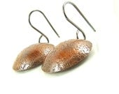 Hammered Copper Dangle Earrings, Domed Round Disk, Sterling Silver Earwires,  Mixed Metal Earrings, Copper Jewelry, Rust