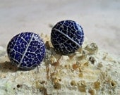 The Deep Blue Sea - Cobalt and Silver Leaf Vein Earrings - Spring Fashion - Unique
