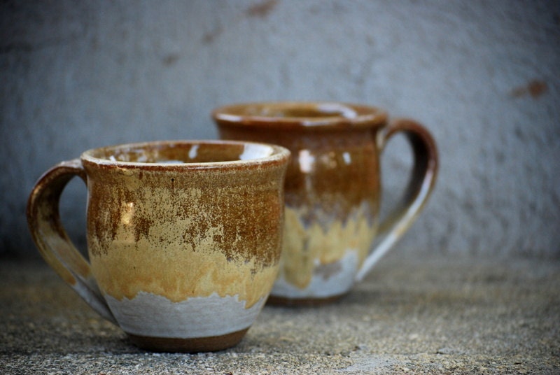 Mugs  golden brown set of two ceramic coffee mugs