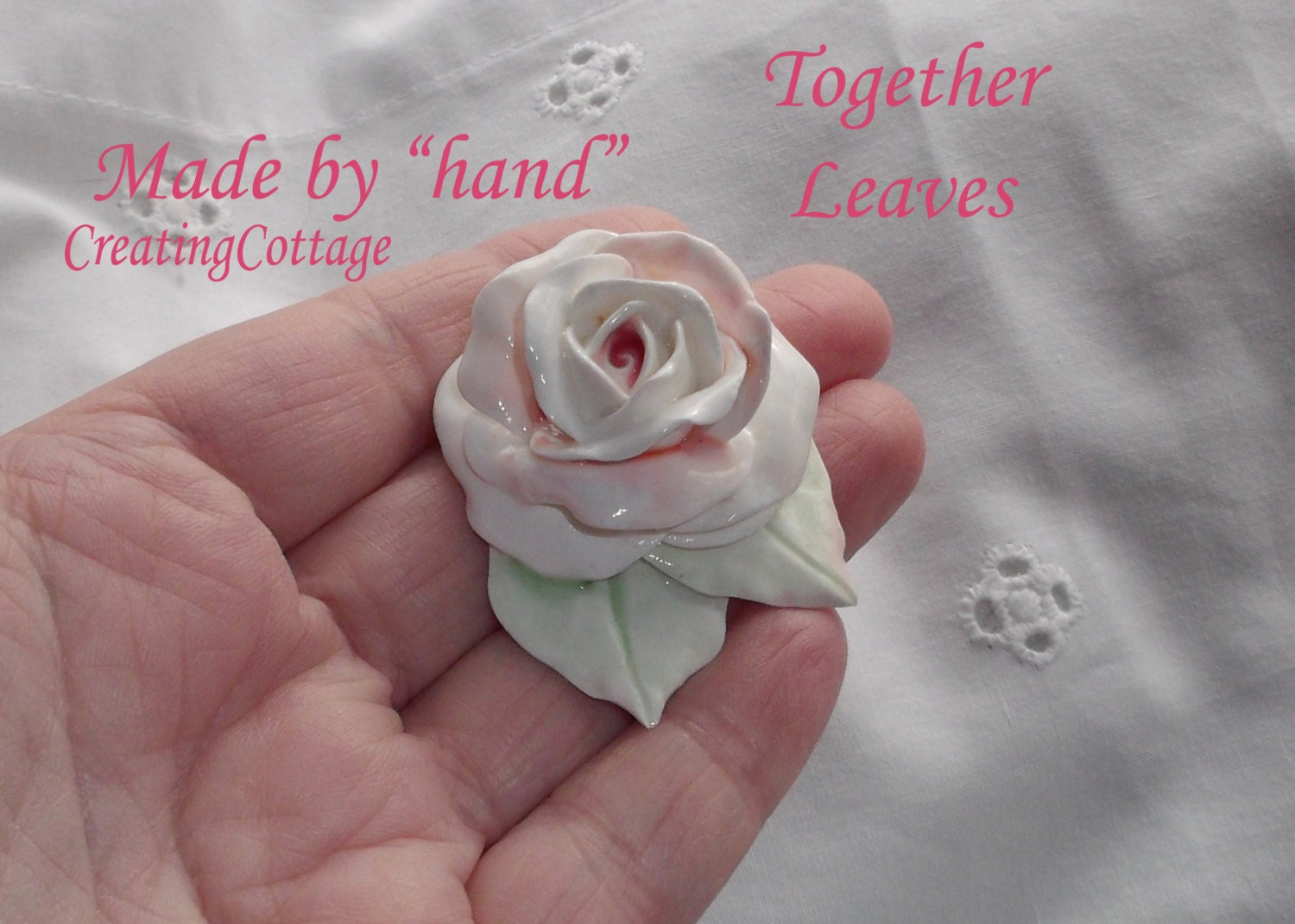 Single Rose 2 leaves Shabby Chic Furniture Applique Vintage Cottage Style HP