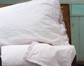 Rachel Ashwell Shabby Chic Pajama Stripe pink beige stripes on White cotton poplin 54" or 108" wide fabric by Yard