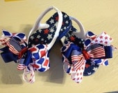 Toddler Little Girl Size 7 Patriotic July 4th Bow Flip Flops