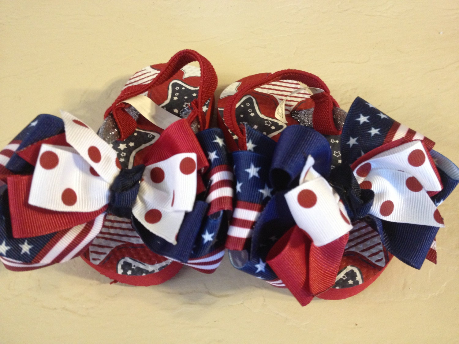 Baby Toddler Size 4-5 Patriotic July 4th Bow Flip Flops
