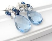 Blue Gem and Sterling Silver Earrings: Cluster, Moonstone, Labradorite, Kyanite, Quartz, Large