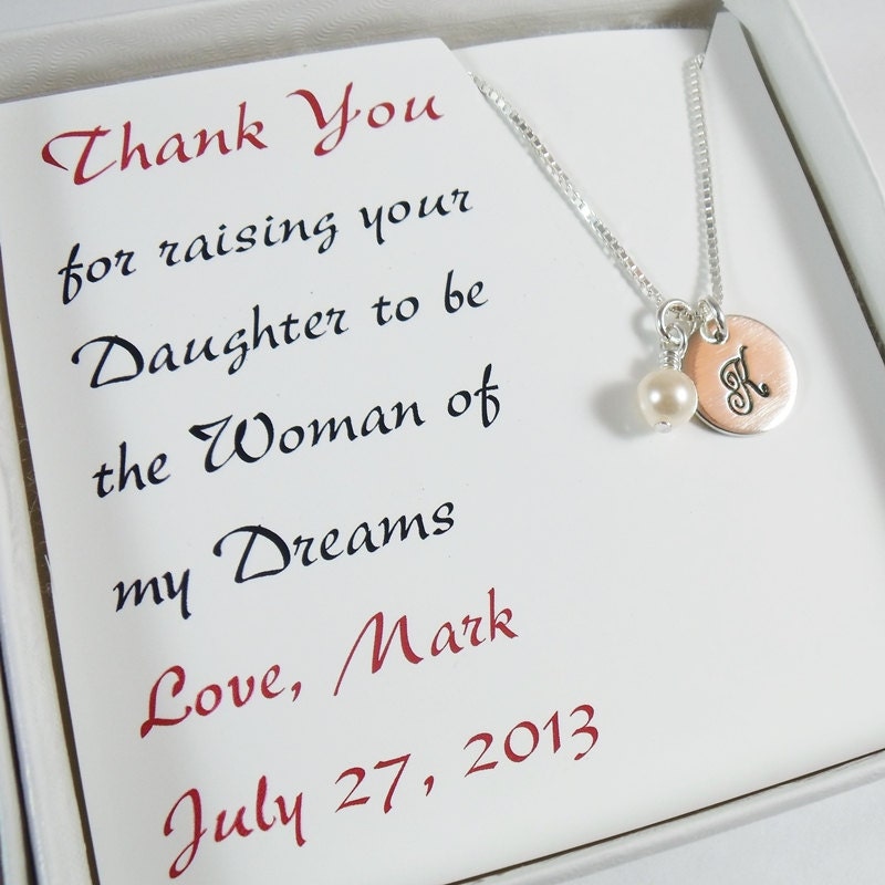 SALE -Thank you for Raising the Woman of my Dreams Hand Stamped Initial Necklace - Mother of the Bride Jewelry