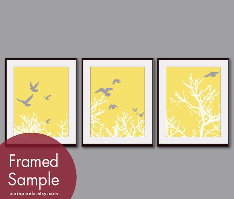 Birds above Tree Branches (Series A) Set of 3 - 11x14 Art Prints (Featured in Sunshine and Gravel) Nature Woodland Inspired