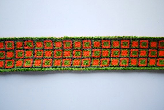 Vintage Geometric Green Orange Trim