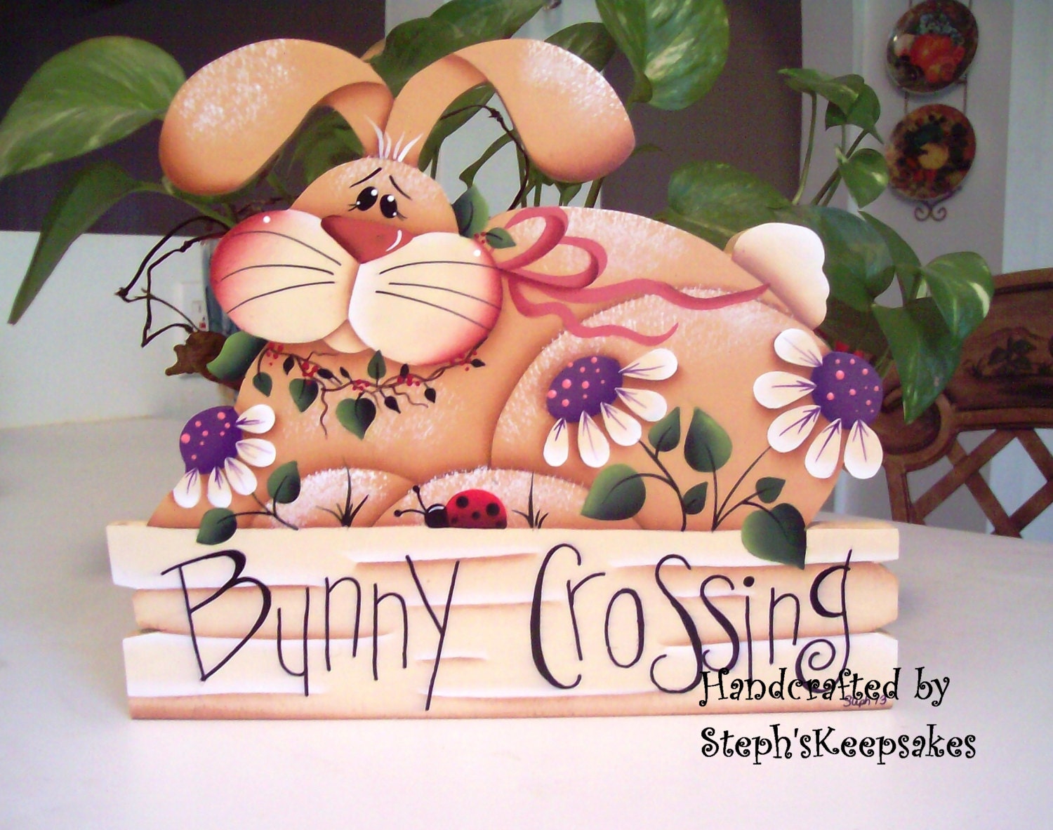 Handpainted Spring Bunny,EASTER Hand Painted Wood Sign,  Home Decor, Spring,  Kitchen, Bathroom, Living Room, Garden, Wall Hanging