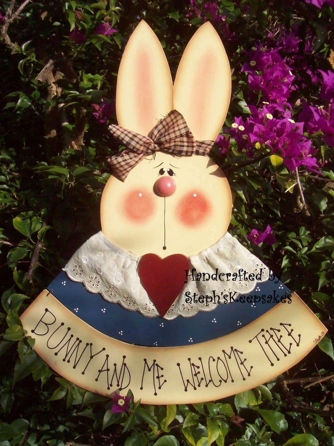 Hand painted Spring  Bunny Hanger, Wooden Boy  Easter Bunny,Holiday, Welcome Greeter, Home Decor, Primitive