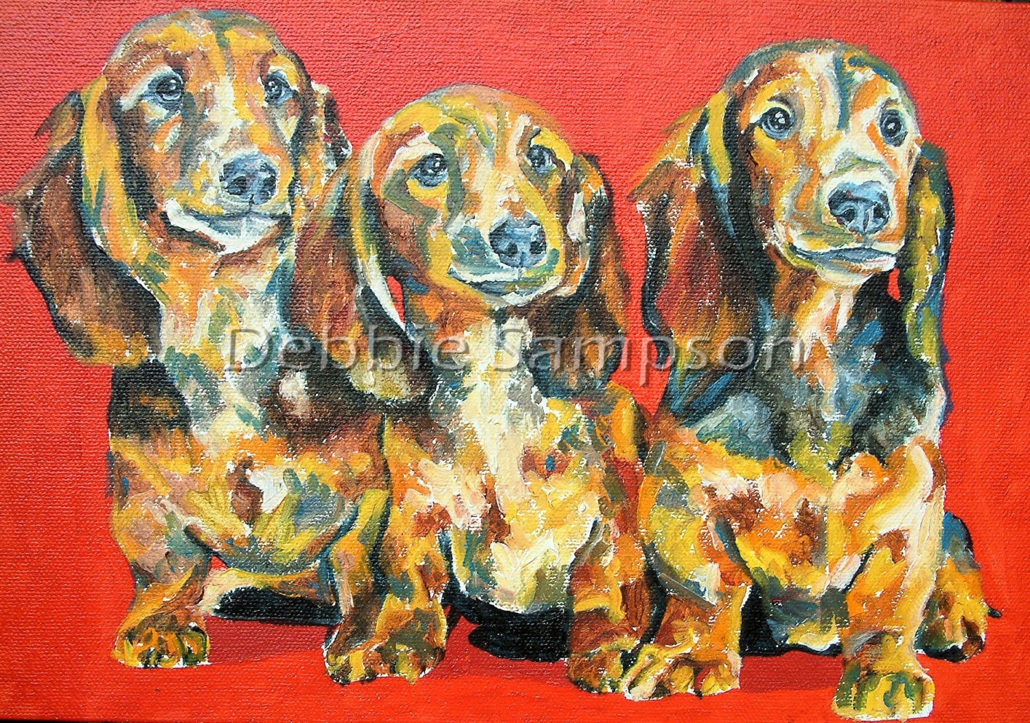 Daschund doxie art limited edition print Red 11" x 14" matted dog giclee' signed