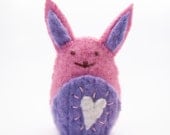 Easter Rabbit Softie, Pink and Purple Love Bunny, Wool and Cashmere Plush Rabbit