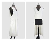 Antique Edwardian White Linen Apron Hand Carved Shell Buttons