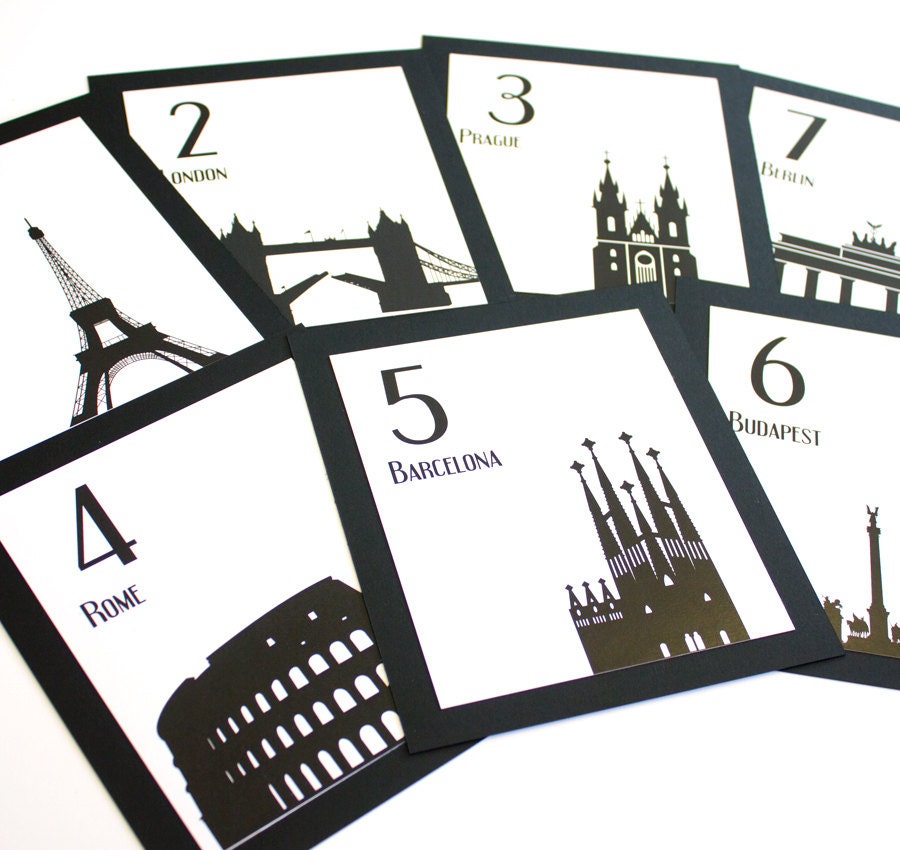 Travel Wedding Table Numbers International Customize World Globetrotter Cities Landmarks