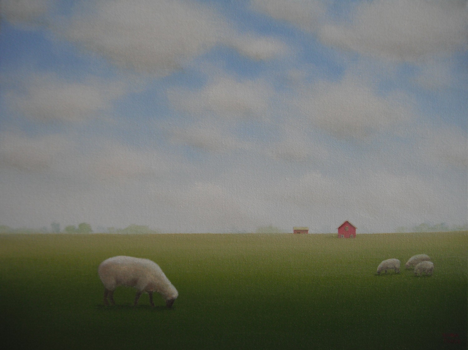 Sheep Art PRINT  8 x 10"  from an Original Painting Farm Old BARN Pasture Giclee Landscape Room Decor Wall Art Country Rural Art Gift