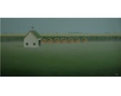 Large FARM Painting  Long  24 x 12" Original Contemporary Rural Farm Barn Shed Art Landscape Country Fine Art Gift