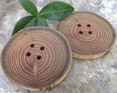 Wooden Buttons - 2 Handmade Ohio Locust Wood Tree Branch Buttons - 2 1/2 x 2 1/4 inches, 4 holes, For Journals, Pillows, Knitting and Sewing