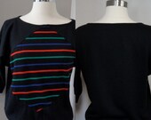 Vintage 80s Black Knit Shirt New Wave Dolman Sleeve - Small Medium