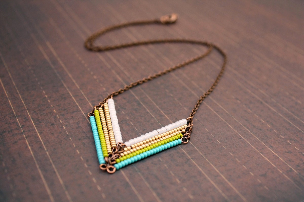Dancing in the Meadow - Copper Chevron Necklace, Arrow Necklace