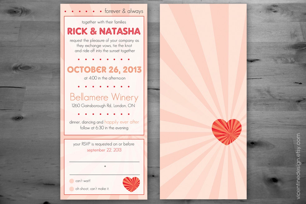 Wedding Invitation - Modern - Always and Forever - No.10 Envelope - Pink, Red, Starburst, Hearts
