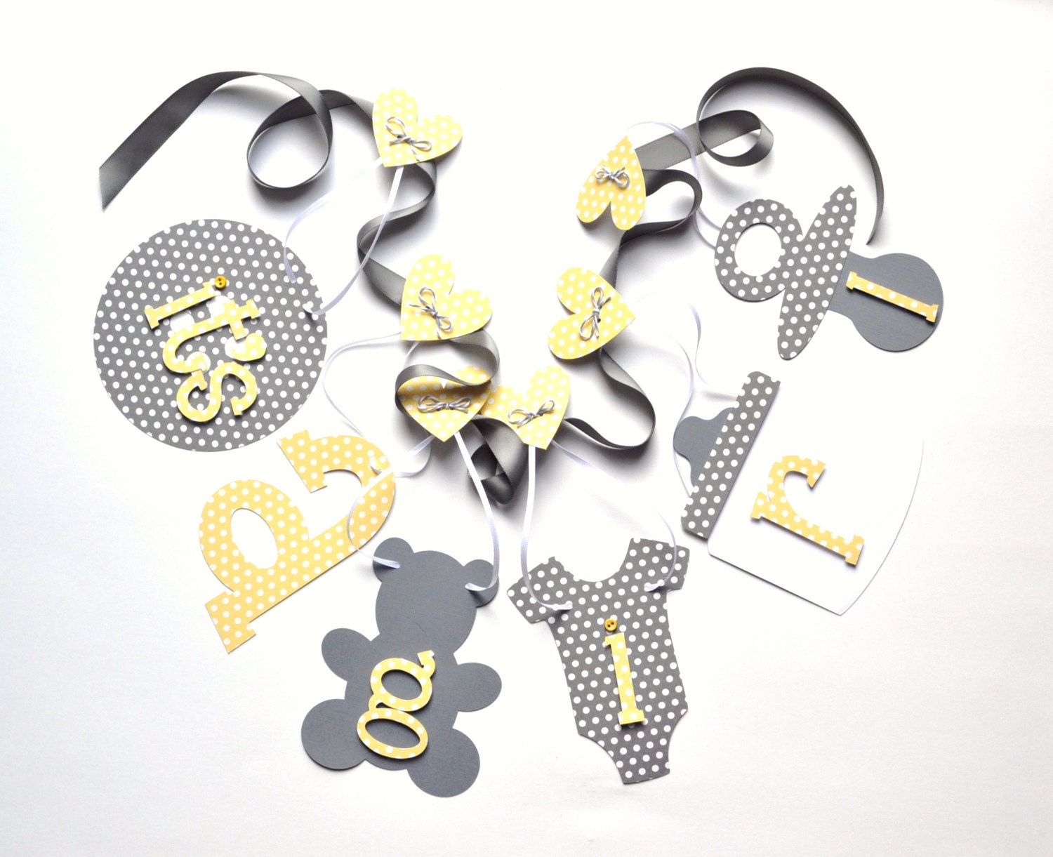Yellow and grey baby shower decorations polka dot it's a girl banner by ParkersPrints on Etsy Il_170x135