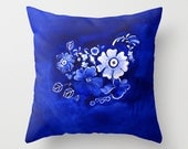 30% Off SALE - Delft Floral Accent Pillow - Watercolor Throw Pillow Cover - Vintage -  Art Painting - Decorative Pillow - Home Decor