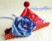 Polka Dotty Dachshund  Floral Fabrigami Party Hat -  Pink Rust Periwinkle Purple