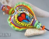 Heart to heart - Glass bead Set in yellow, green, turquoise and red by MICHOU