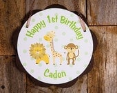 Jungle Theme Happy Birthday Door Hanger Party Sign - Monkey Lion Giraffe - King of the Jungle Decorations Il_170x135